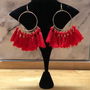 🌴Red Tassel 1”Round Gold Ring 3” Long Earrings🌴 Or Buy All 3 For Just $26